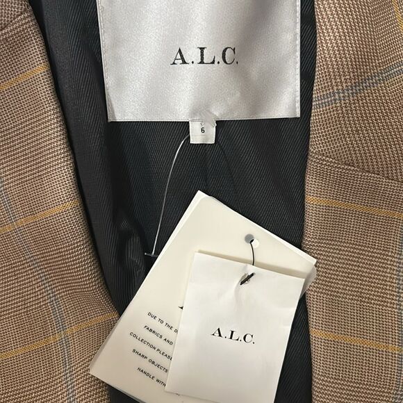 NWT A.L.C Donovan Plaid Linen Blend Single-Breasted Jacket in Tawny Plaid size 6 - Picture 15 of 16